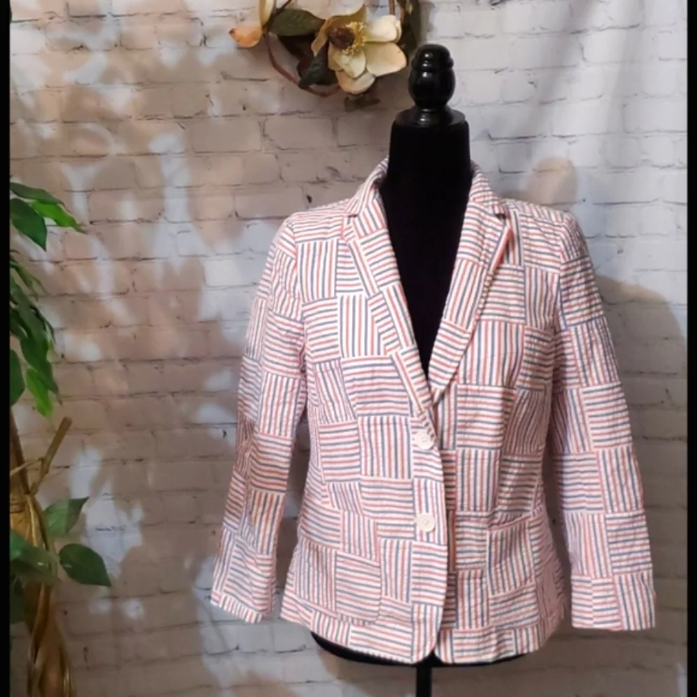 NWT Talbots Seersucker Red, White, Blue Blazer - Picture 2 of 9